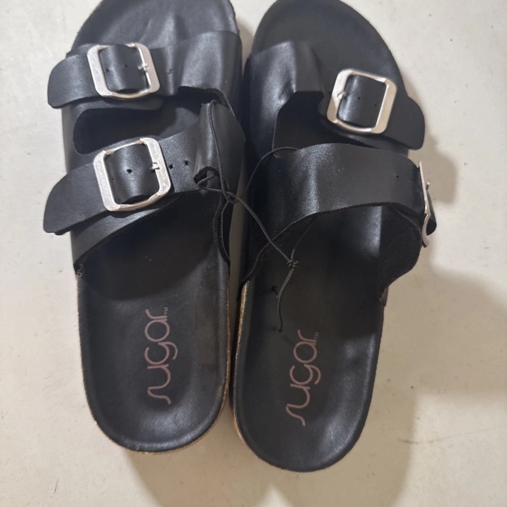 Sugar Black Double Buckle Sandals - Picture 3 of 4